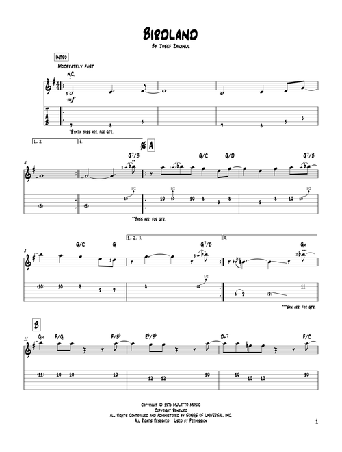 Birdland - Manhattan Transfer, Weather Report (Solo Guitar)