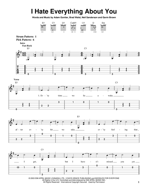 I Hate Everything About You - Three Days Grace (Easy Guitar with TAB)