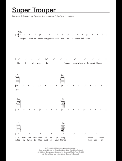 Super Trouper - ABBA (Ukulele Chords-Lyrics)