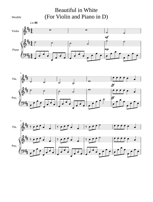 Beautiful in White (For Violin and Piano in D) Version 2