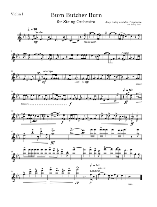 Burn Butcher Burn – Joe Trapanese and Joey Batey (Violin I)