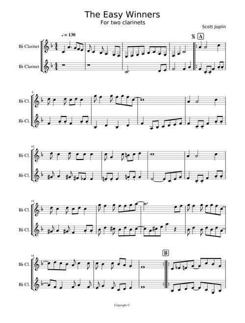 The Easy Winners - 2 clarinets