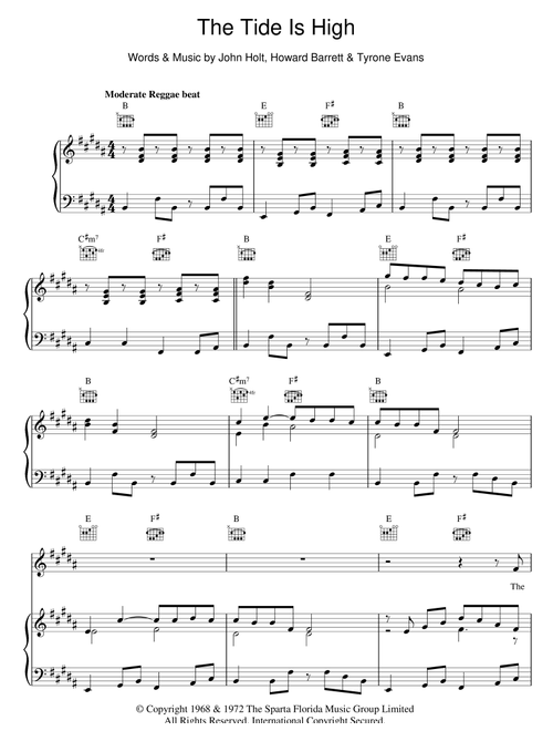 The Tide Is High - Blondie (Piano-Vocal-Guitar (Piano Accompaniment))