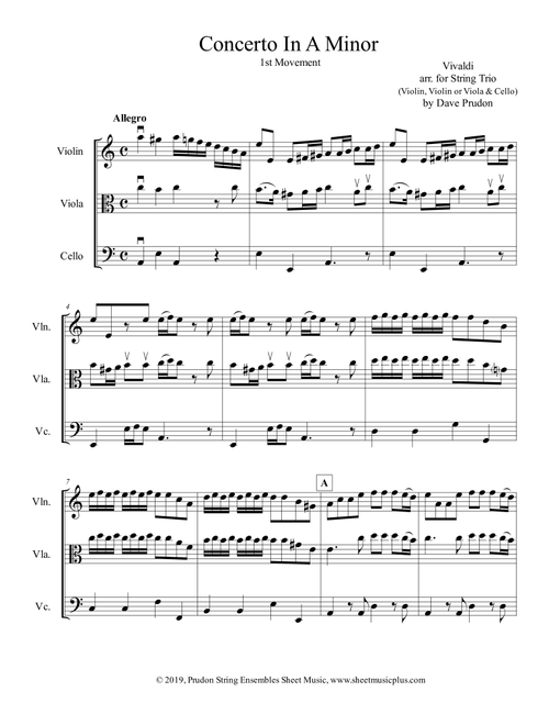 Vivaldi Concerto in A Minor, 1st mvt. for String Trio (Arr. Dave Prudon) (String Ensemble)