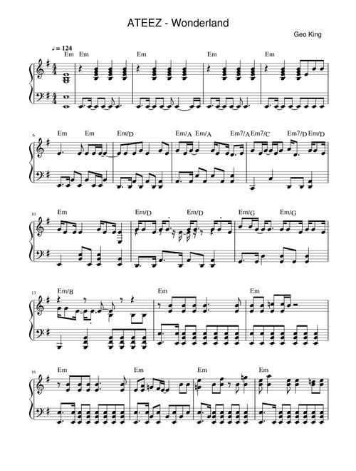Wonderland (Arr. Gregory King) - Ateez (Easy Piano)