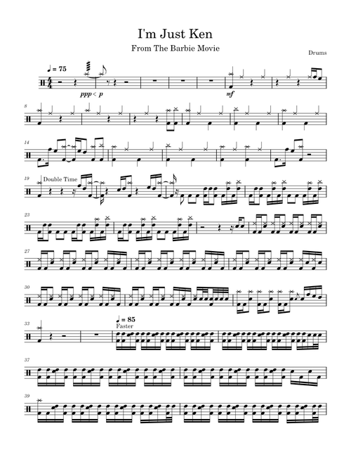 I'm Just Ken – Ryan Gosling (Drum Sheet Music)