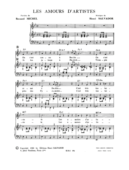 Amours D'artistes - Henri Salvador (Piano Vocal)