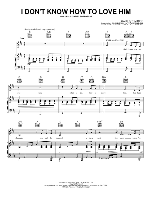I Don't Know How to Love Him - Helen Reddy (Piano-Vocal-Guitar)