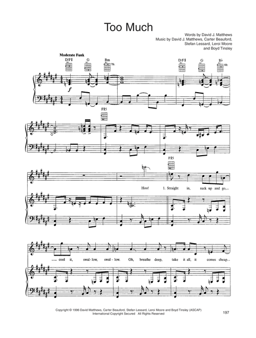 Too Much - Dave Matthews Band (Piano-Vocal-Guitar)