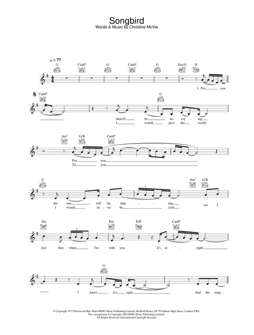 Songbird - Eva Cassidy (Lead Sheet - Fake Book)