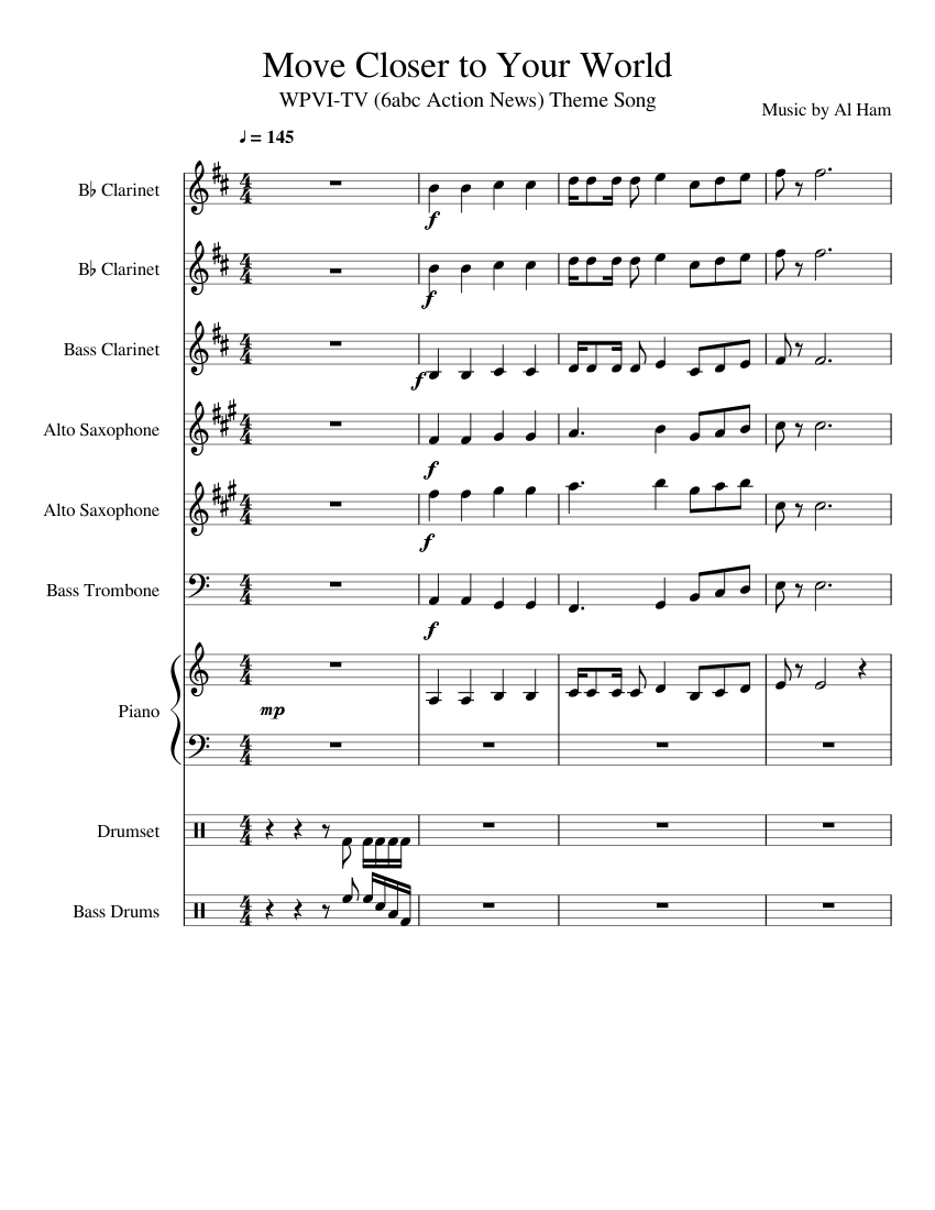 Move Closer to Your World Sheet Music for Piano, Trombone bass ...