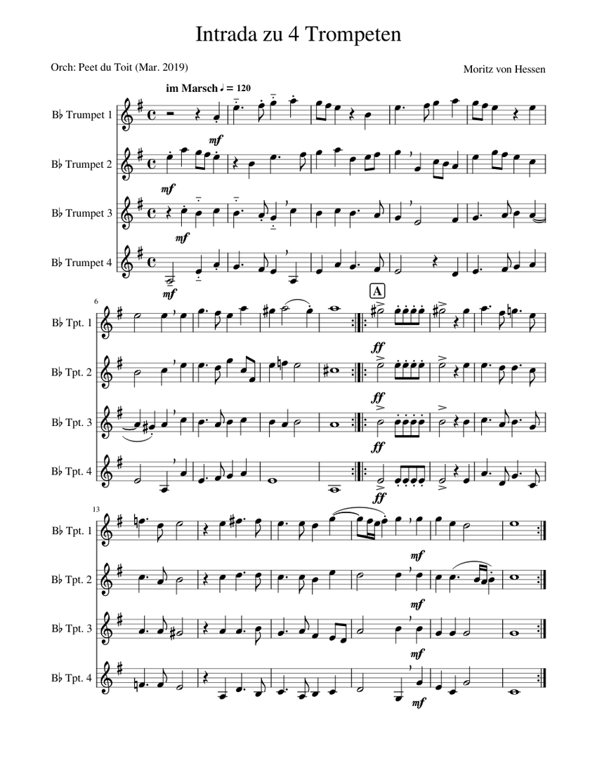 Intrada zu 4 Trompeten - Moritz von Hessen (Trumpet Quartet) Sheet