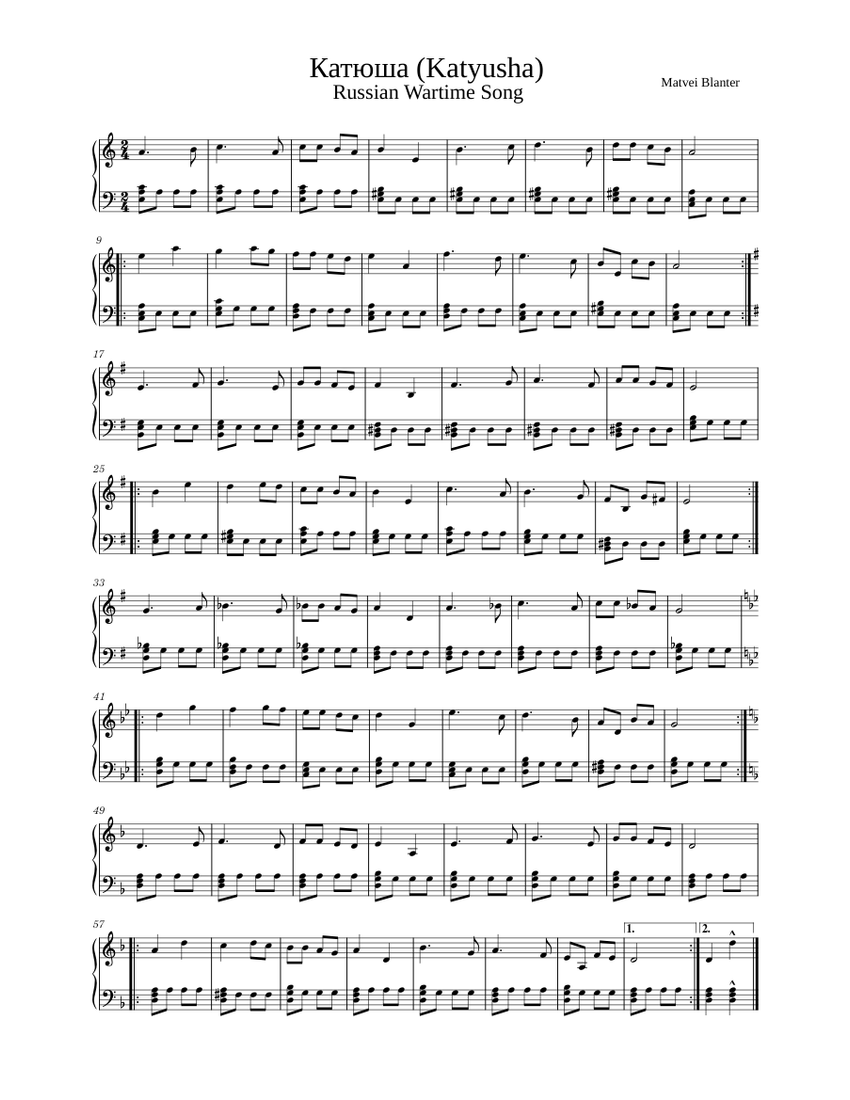 Katyusha Sheet Music For Piano (Solo) | Musescore.com