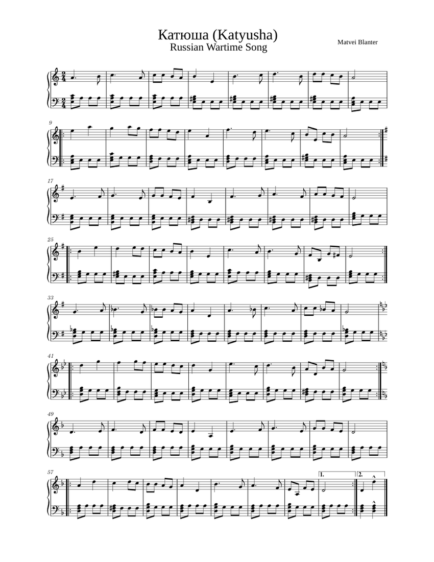 Katyusha Sheet music for Piano (Solo)