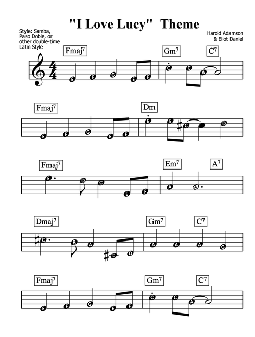 I Love Lucy (Arr. Bil Curry) - Eliot Daniel, Harold Adamson (Lead Sheet - Fake Book)