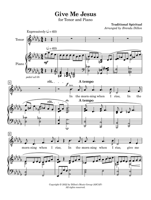 Give Me Jesus (Arr. Brenda Dillon) - Traditional Spiritual (Vocal Solo)