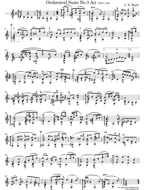 Air 'on the G string', Orchestral Suite No. 3, BWV 1068 – J. S. Bach - classical guitar