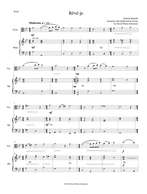 Rêvé-je (Am I dreaming) for viola and harp (Arr. David Warin Solomons) - Gabriel Bataille (Instrumental Duet)