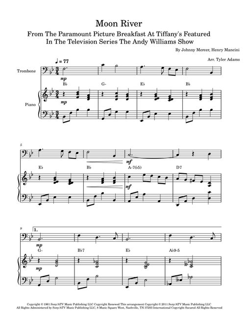 Moon River (Arr. Tyler Adams) - Andy Williams (Trombone and Piano)