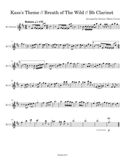 Kass's Theme // Breath of the Wild // Bb Clarinet