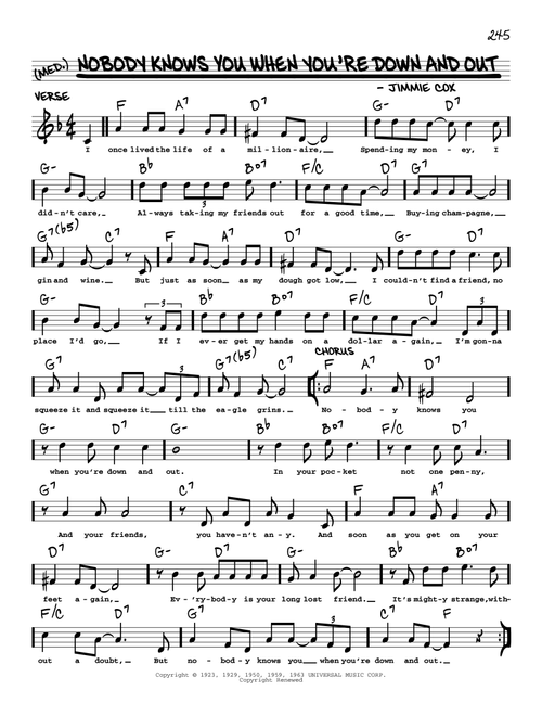 Nobody Knows You When You're Down And Out (arr. Robert Rawlins) - Eric Clapton (Real Book - Melody-Chords-Lyrics)