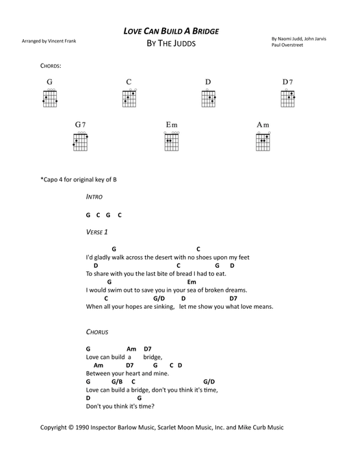 Love Can Build A Bridge (Arr. Vincent Frank) - The Judds (Guitar Chords-Lyrics)