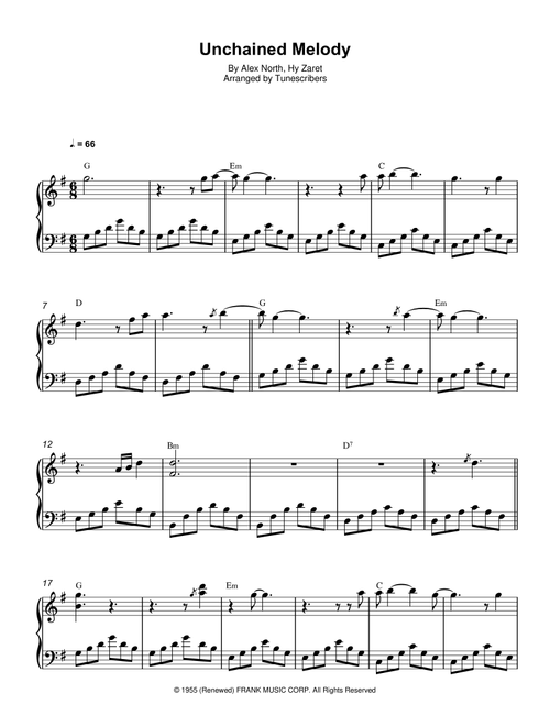 Unchained Melody (Arr. Tunescribers) - Alex North, Hy Zaret (Piano Solo)