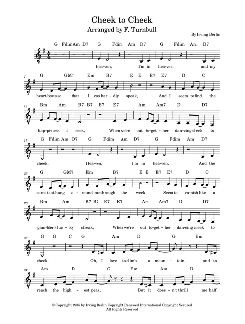 Cheek To Cheek (Arr. F. Turnbull) - Fred Astaire (Piano-Vocal-Guitar (Piano Accompaniment))