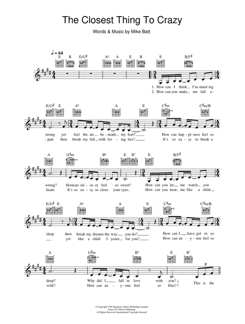 The Closest Thing To Crazy - Katie Melua (Lead Sheet - Fake Book)