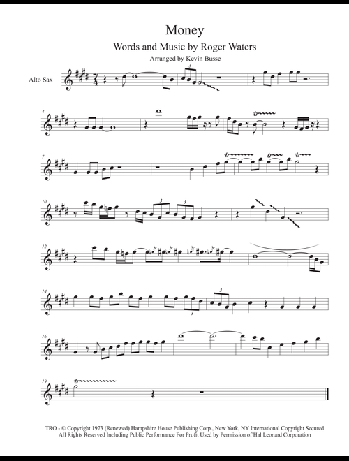 Money (Arr. Kevin Busse) - Pink Floyd (Alto Sax Solo)