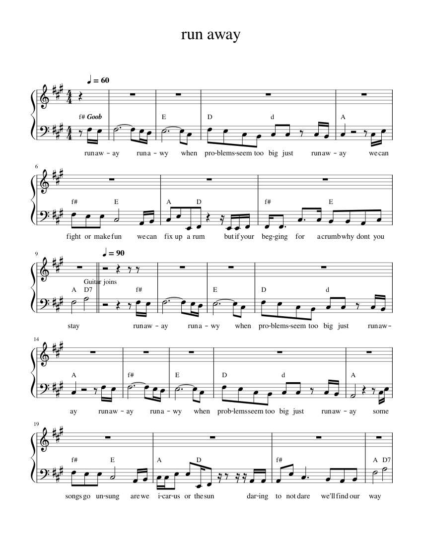 Running Away Note run_away Sheet Music for Piano (Solo) easy | MuseScore.com