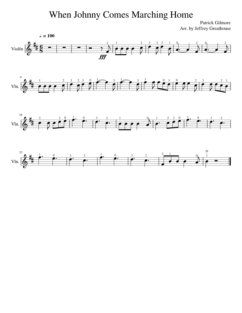 When Johnny Comes Marching Home Sheet music for Violin (Solo