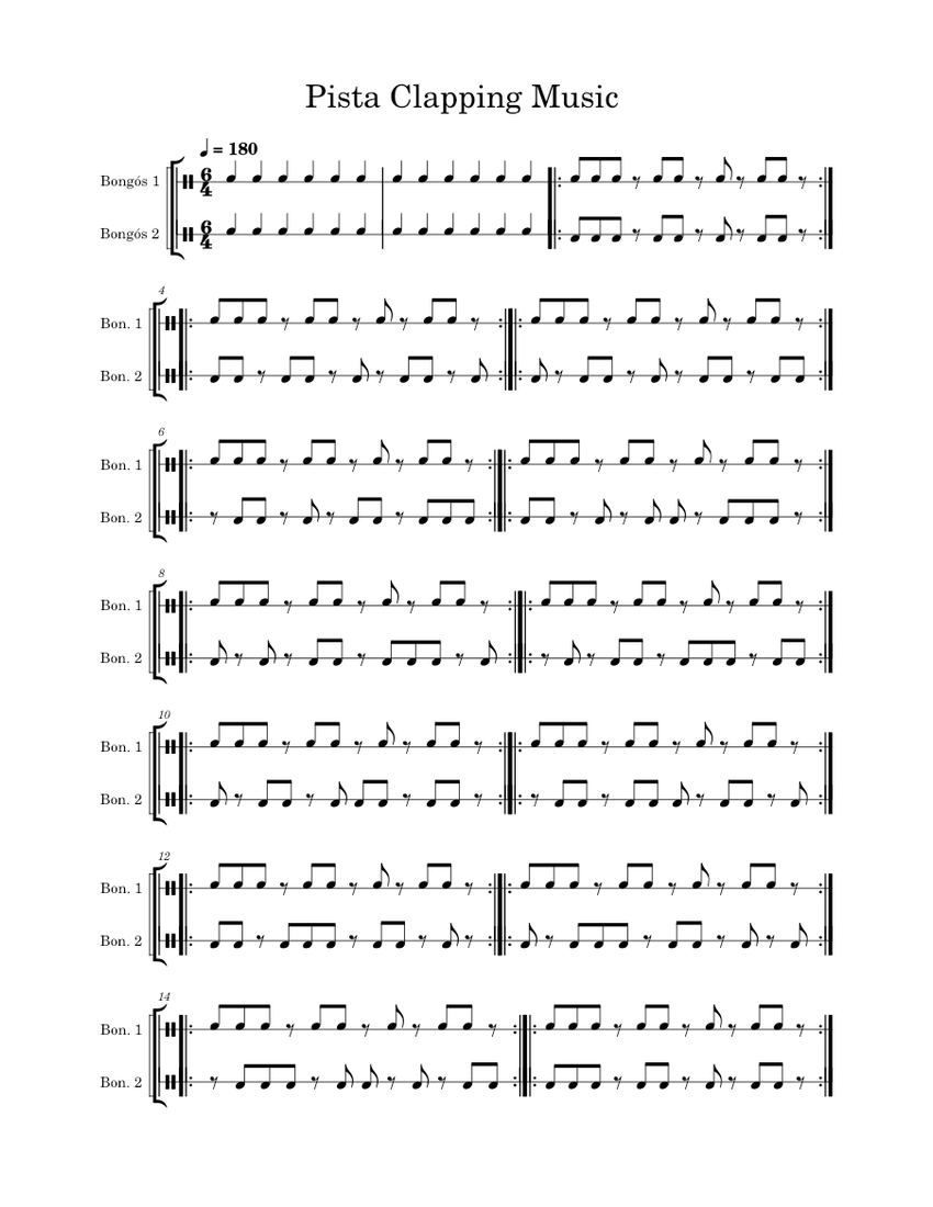 Clapping Music7/ Steve Reich Sheet Music for Bongo