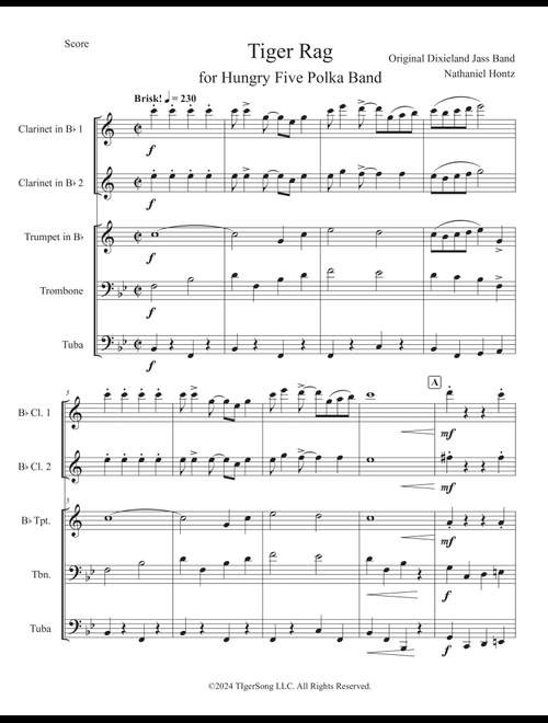Tiger Rag (for Hungry Five Polka Band) (Arr. Nathaniel Hontz) - Les Paul & Mary Ford, Original Dixieland Jazz Band, Princeton University Band (Small Ensemble)
