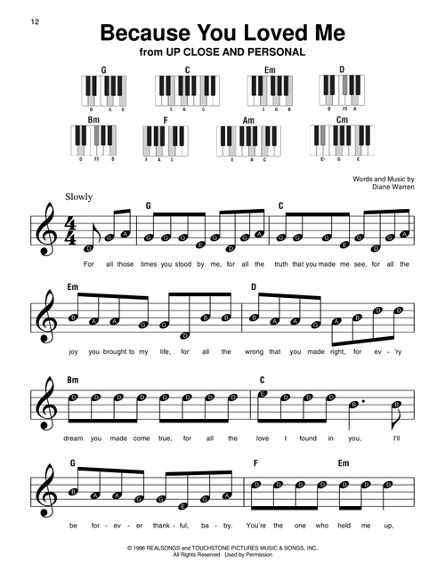 Because You Loved Me - Celine Dion (Super Easy Piano)