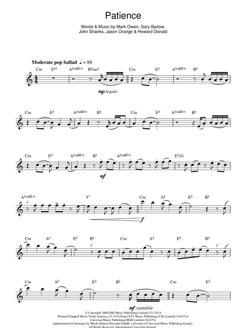 Patience - Take That (Lead Sheet - Fake Book)