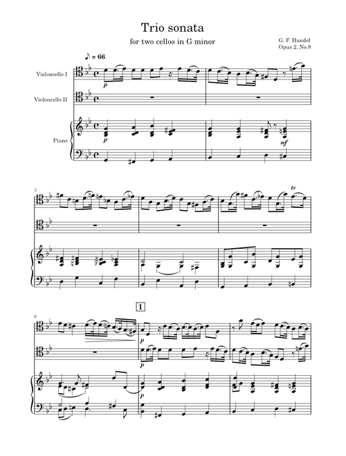 Trio Sonata in G minor, HWV 393 – Georg Friedrich Händel for two cellos 1st. movement