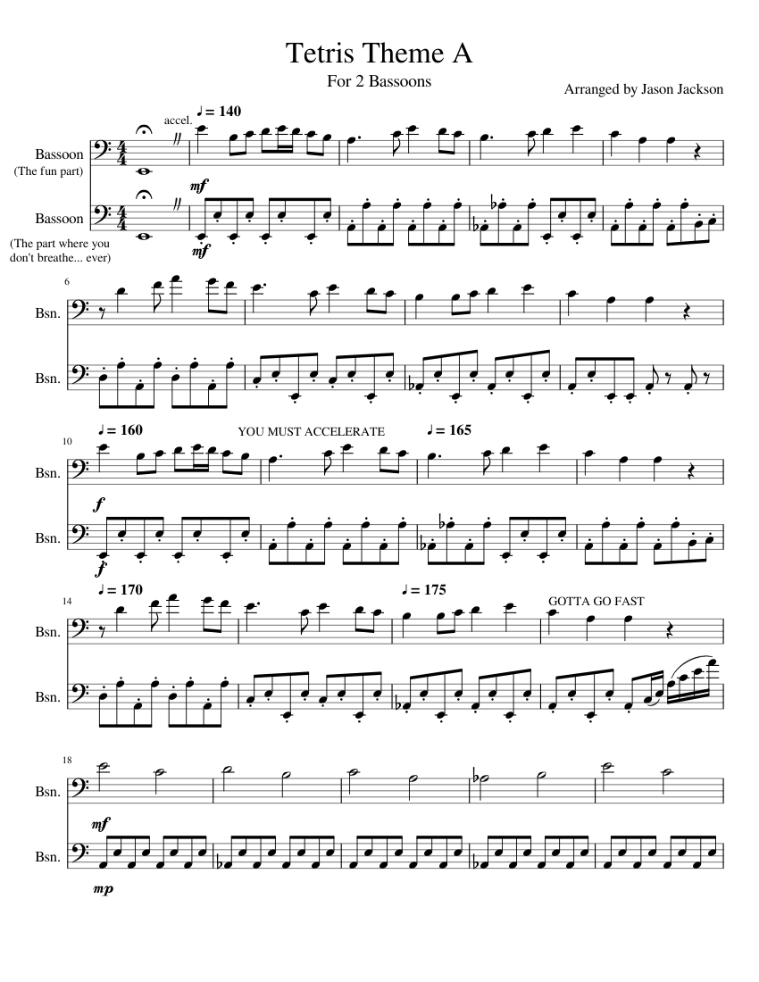 Tetris -True Russian Bassoon Version Sheet music for Bassoon (Woodwind  Duet) 