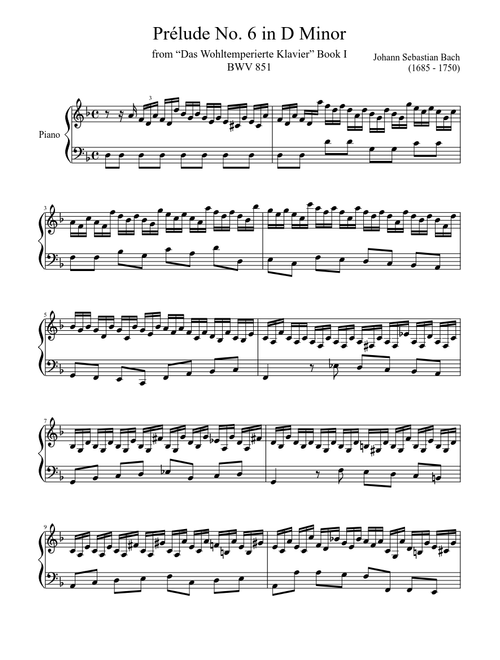 Prélude No. 6 BWV 851 in D Minor