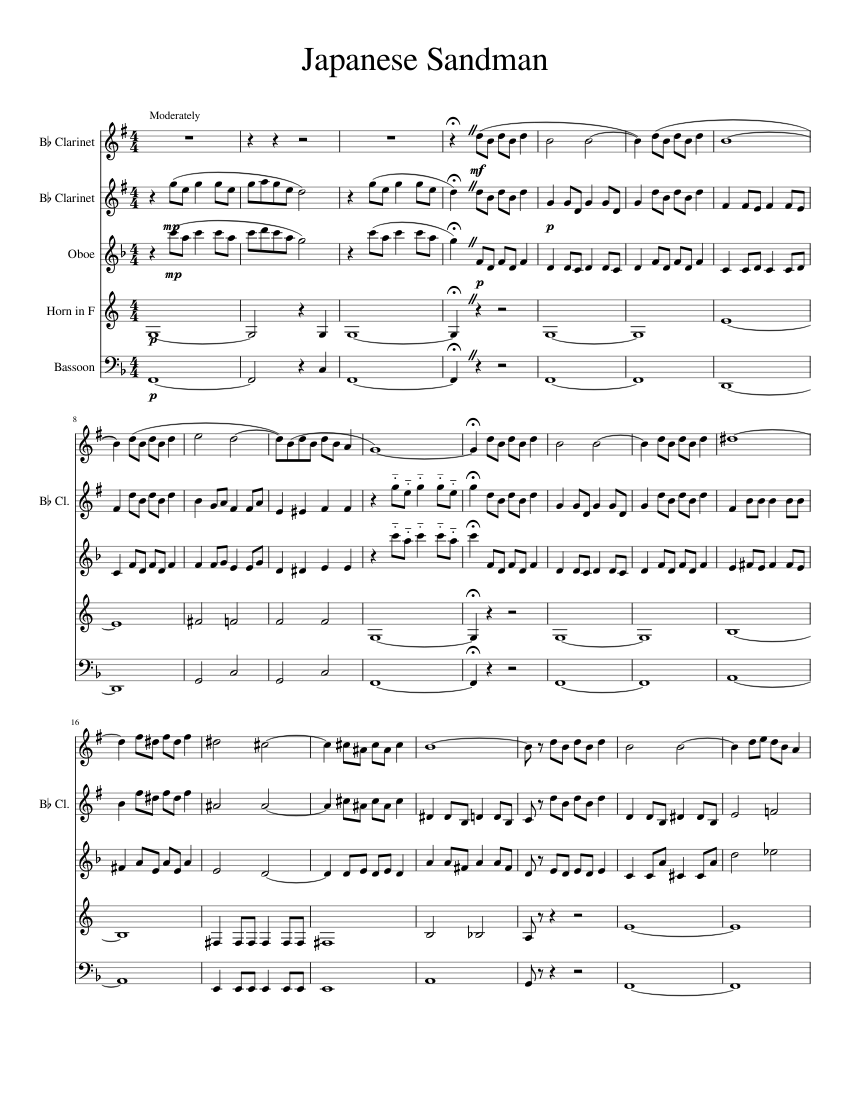 Japanese Sandman Sheet Music for Oboe, Clarinet in b-flat, Bassoon
