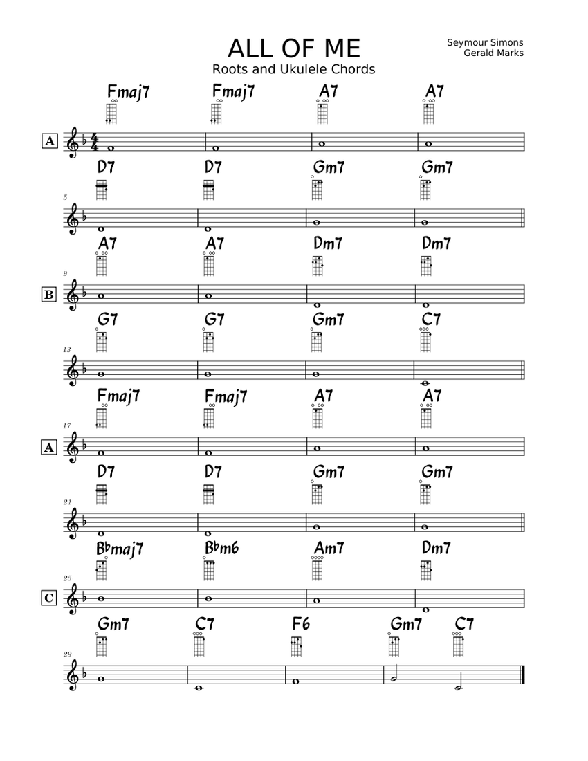 All of Me – Gerald Marks and Seymour Simons - Ukulele Chords - Key: F ...