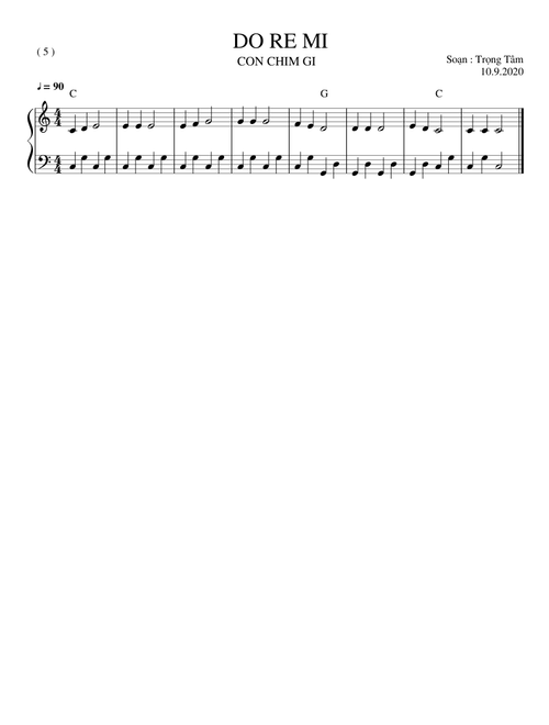 SHEET PIANO 5 CON CHIM GI DO RE MI TRT