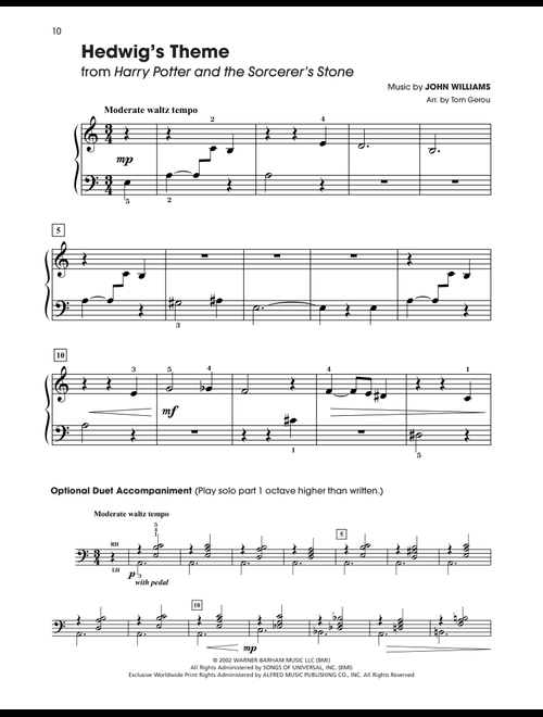 Hedwig's Theme (from Harry Potter) (arr. Tom Gerou) - John Williams (5-Finger Piano)