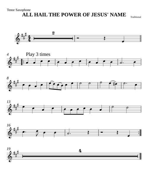 All Hail The Power Of Jesus' Name for Tenor Saxophone – Unknown author