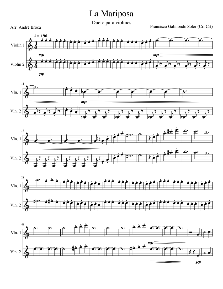 La Mariposa Sheet music for Violin (String Duet)