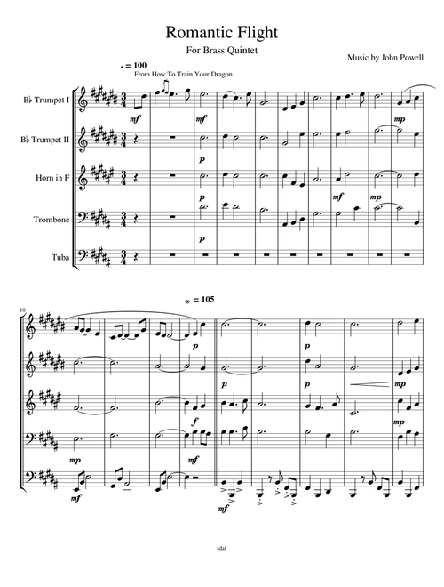 Romantic Flight Arrangement for Brass Quintet