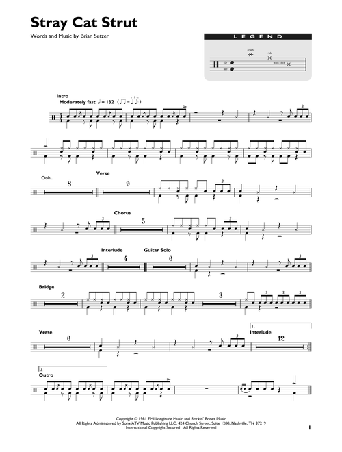 Stray Cat Strut - Stray Cats (Drum Chart)