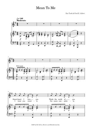 Mean To Me Sheet Music with Chords for Guitar, Bass guitar, Drum