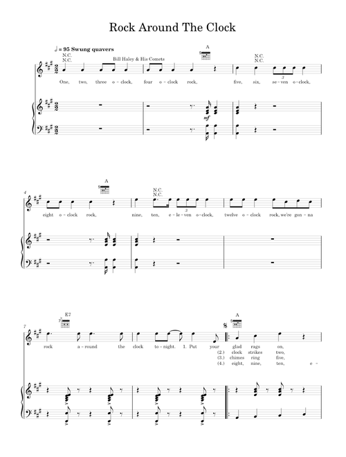 Rock around the clock - Bill Haley & His Comets (Piano-Voice-Guitar)