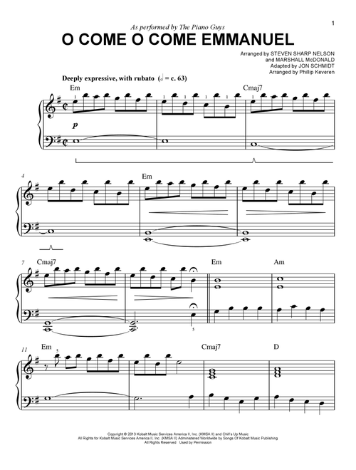 O Come O Come Emmanuel (arr. Phillip Keveren) - The Piano Guys (Easy Piano)